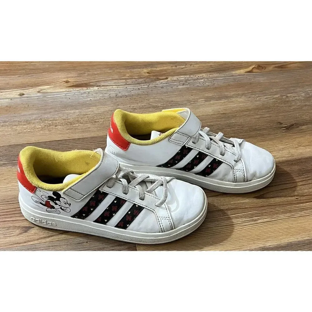Adidas Grand Court Mickey EL Kid's Size 1.5 Y Shoe White Sneakers